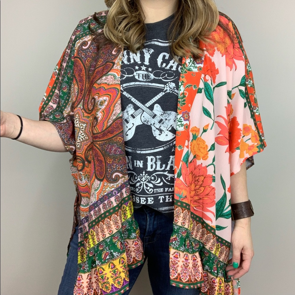 Garden Party Kimono Umgee Floral Print Orange - Picture 5 of 8